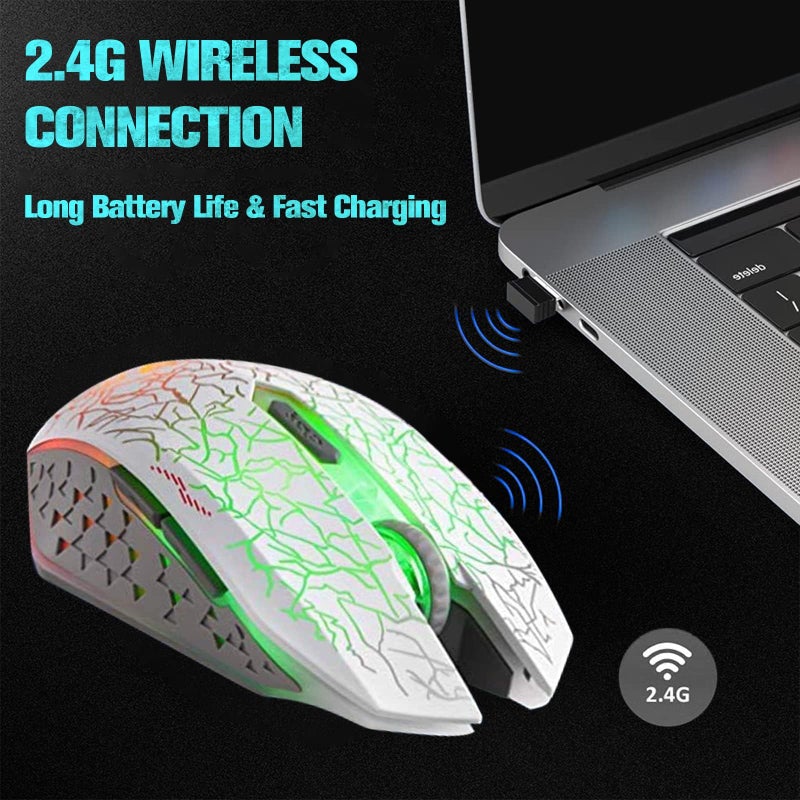 VEGCOO C10 Wireless Gaming Mouse, Rechargeable Gaming Mouse, Silent Optical Mice with 2.4G USB Receiver, 3 Ajustable DPI, 7 Colorful LED Lights for Gamer (White) - Image 5
